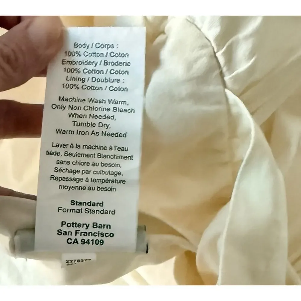 Pottery Barn Standard Sham Floral Embroidered Cream Boho French Country